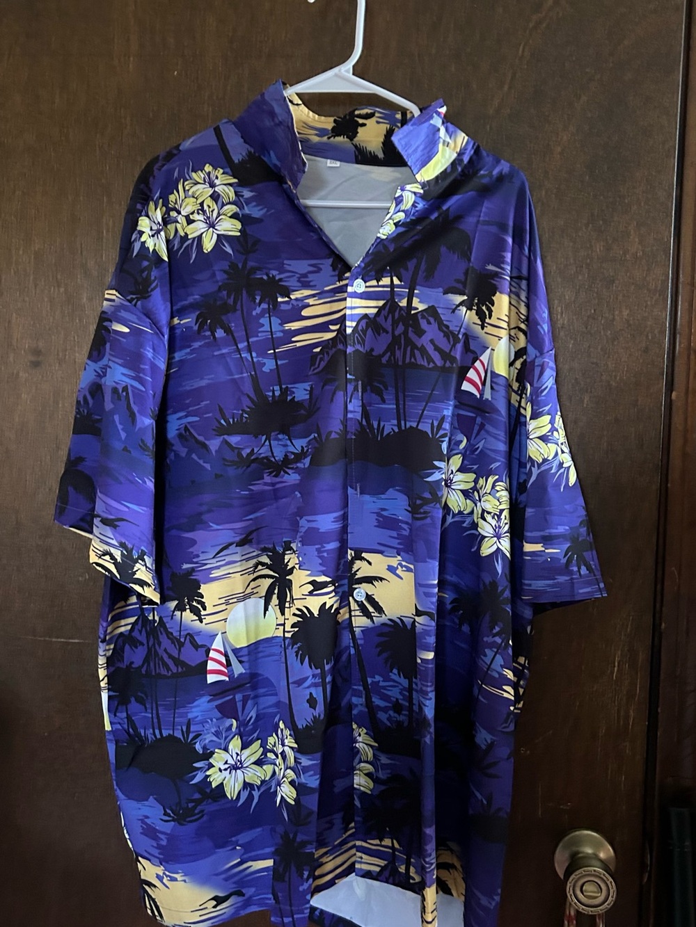 Purple Hawaiian Tropical Print Button-Up Shirt